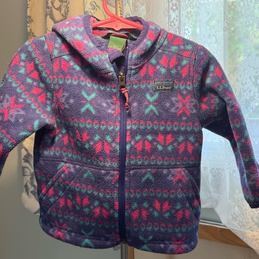 L.L. Bean Kids' Patterned Fleece Hoodie - Purple and Pink